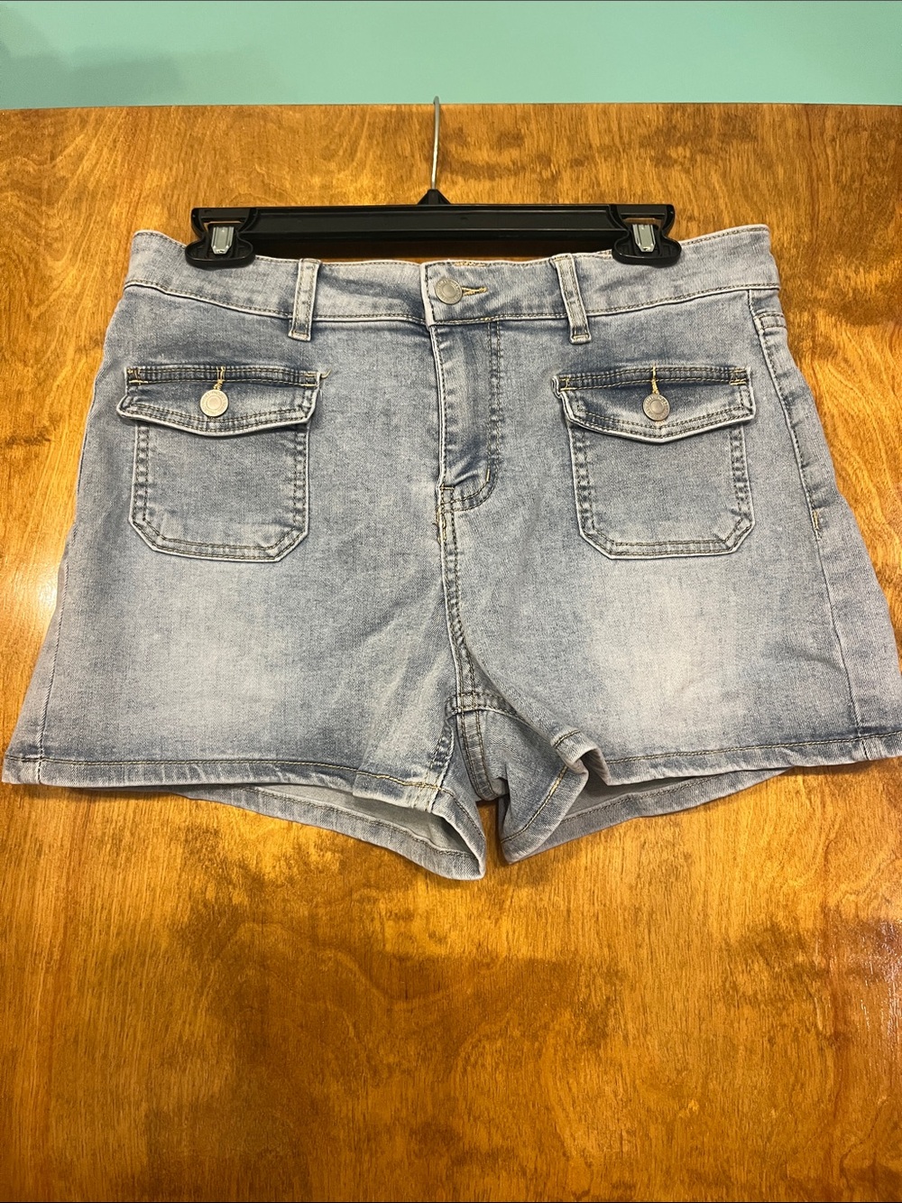 Forever 21 Light Wash Denim Shorts with Front Flap Pockets